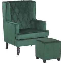 BELIANI Fauteuil Bergère En Velours Vert Avec Repose-pieds Assorti - Vert