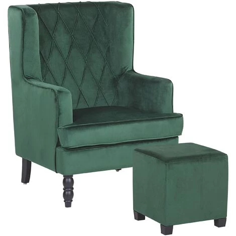 BELIANI Fauteuil Bergère En Velours Vert Avec Repose-pieds Assorti - Vert 3 BELIANI Fauteuil Bergère En Velours Vert Avec Repose-pieds Assorti - Vert