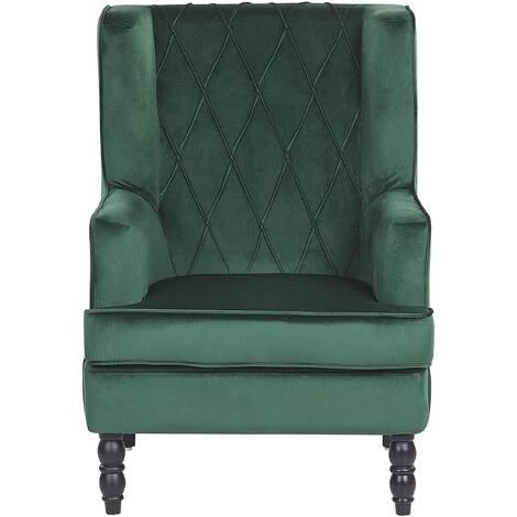 BELIANI Fauteuil Bergère En Velours Vert Avec Repose-pieds Assorti - Vert 5 BELIANI Fauteuil Bergère En Velours Vert Avec Repose-pieds Assorti - Vert – Image 3
