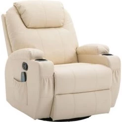 HOMCOM Fauteuil De Relaxation Massant Chauffant Et Vibrant Inclinable Pivotant à 360° Revêtement Synthétique 84L X 94l X 109Hcm Beige - Beige