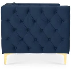 INTENSEDECO Fauteuil Edward Velours Bleu Foncé Pieds Doré - Bleu Foncé -Pas Cher Fauteuil Magasin 24094614 3