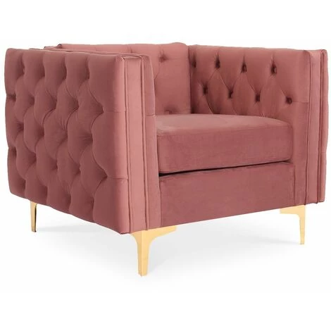 INTENSEDECO Fauteuil Edward Velours Vieux Rose Pieds Doré - Rose 3 INTENSEDECO Fauteuil Edward Velours Vieux Rose Pieds Doré - Rose