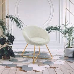 THE HOME DECO FACTORY Fauteuil Design Effet Fourrure Aurea - 58 X 65 X 74 - Blanc -Pas Cher Fauteuil Magasin 24239023 4