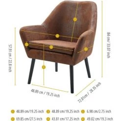 Fauteuil Cabriolet Rétro Moderne Tissu Effet Vieilli Salon Teamson Home Divano VNF00033AFEU - Marron -Pas Cher Fauteuil Magasin 24338566 4