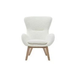 MILIBOO Fauteuil Scandinave Tissu Blanc Effet Peau De Mouton Et Bois ESKUA - Blanc Cassé