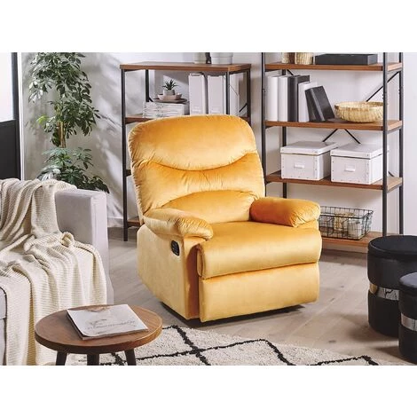 BELIANI Fauteuil De Relaxation En Velours Jaune - Jaune 4 BELIANI Fauteuil De Relaxation En Velours Jaune - Jaune – Image 2