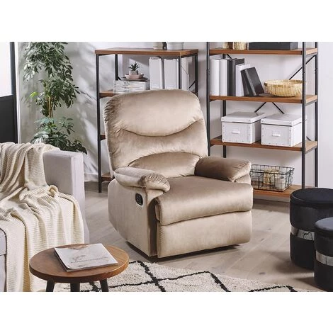 BELIANI Fauteuil De Relaxation En Velours Taupe - Gris 4 BELIANI Fauteuil De Relaxation En Velours Taupe - Gris – Image 2
