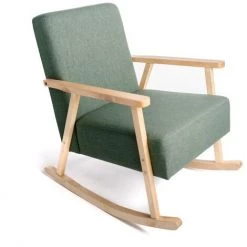 INTEMPORA Fauteuil à Bascule Vert Chiné Avec Pied En Bois Tropical 60X79X78CM - VERT EMERAUDE