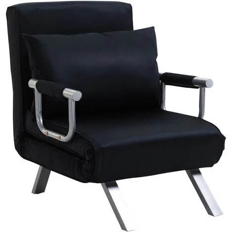 HOMCOM Fauteuil Chauffeuse Canapé-lit Convertible 1 Place Déhoussable Grand Confort Coussin Pieds Accoudoirs Métal Suède Noir 2 HOMCOM Fauteuil Chauffeuse Canapé-lit Convertible 1 Place Déhoussable Grand Confort Coussin Pieds Accoudoirs Métal Suède Noir