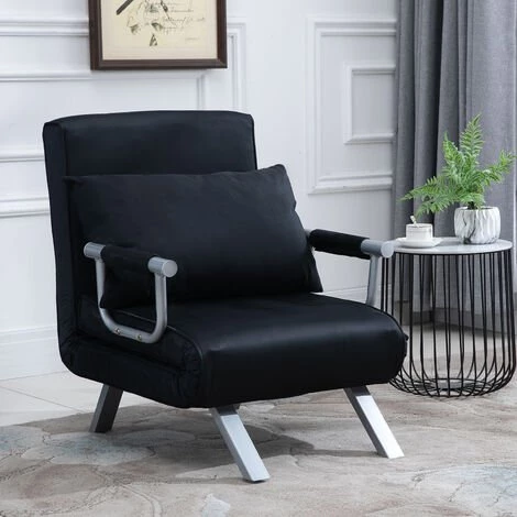 HOMCOM Fauteuil Chauffeuse Canapé-lit Convertible 1 Place Déhoussable Grand Confort Coussin Pieds Accoudoirs Métal Suède Noir 3 HOMCOM Fauteuil Chauffeuse Canapé-lit Convertible 1 Place Déhoussable Grand Confort Coussin Pieds Accoudoirs Métal Suède Noir – Image 2