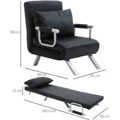 HOMCOM Fauteuil Chauffeuse Canapé-lit Convertible 1 Place Déhoussable Grand Confort Coussin Pieds Accoudoirs Métal Suède Noir 8 HOMCOM Fauteuil Chauffeuse Canapé-lit Convertible 1 Place Déhoussable Grand Confort Coussin Pieds Accoudoirs Métal Suède Noir -Pas Cher Fauteuil Magasin 25008866 3