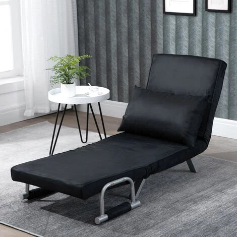 HOMCOM Fauteuil Chauffeuse Canapé-lit Convertible 1 Place Déhoussable Grand Confort Coussin Pieds Accoudoirs Métal Suède Noir 5 HOMCOM Fauteuil Chauffeuse Canapé-lit Convertible 1 Place Déhoussable Grand Confort Coussin Pieds Accoudoirs Métal Suède Noir – Image 4