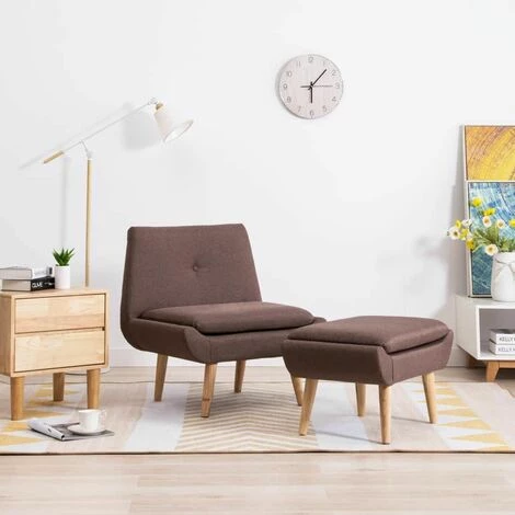 Hommoo Fauteuil Sans Accoudoirs Avec Repose-pied Marron Tissu HDV12896 3 Hommoo Fauteuil Sans Accoudoirs Avec Repose-pied Marron Tissu HDV12896