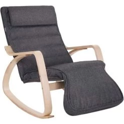HELLOSHOP26 Fauteuil à Bascule Fauteuil Berçant En Bois Avec Repose-pied Réglable 5 Niveaux Housse Amovible Lavable Charge Max 150 Kg Dimensions 67 X 125 X 91 Cm Gris Foncé - Bois