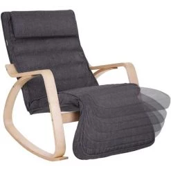 HELLOSHOP26 Fauteuil à Bascule Fauteuil Berçant En Bois Avec Repose-pied Réglable 5 Niveaux Housse Amovible Lavable Charge Max 150 Kg Dimensions 67 X 125 X 91 Cm Gris Foncé - Bois -Pas Cher Fauteuil Magasin 25144097 3