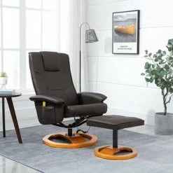 Hommoo Fauteuil De Massage Avec Repose-pied Marron Similicuir HDV14069