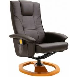 Hommoo Fauteuil De Massage Avec Repose-pied Marron Similicuir HDV14069 -Pas Cher Fauteuil Magasin 25376156 3