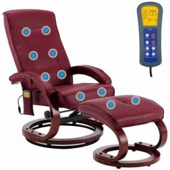 Hommoo Fauteuil De Massage Avec Repose-pieds Rouge Bordeaux Similicuir HDV14140 -Pas Cher Fauteuil Magasin 25376260 5