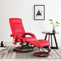 Hommoo Fauteuil De Massage Avec Repose-pieds Rouge Similicuir HDV14141