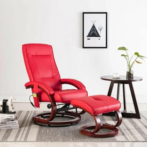 Hommoo Fauteuil De Massage Avec Repose-pieds Rouge Similicuir HDV14141 3 Hommoo Fauteuil De Massage Avec Repose-pieds Rouge Similicuir HDV14141