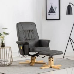 Hommoo Fauteuil De Massage Avec Repose-pieds Gris Similicuir HDV14161