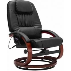 Hommoo Fauteuil De Massage Avec Repose-pieds Noir Similicuir HDV14242 -Pas Cher Fauteuil Magasin 25376405 4