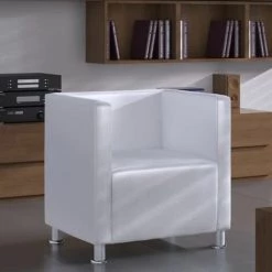 Hommoo Fauteuil Cube Blanc Similicuir HDV08017