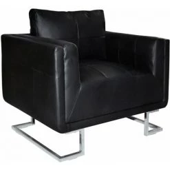 Hommoo Fauteuil Cube Avec Pieds Chromes Noir Similicuir HDV08486