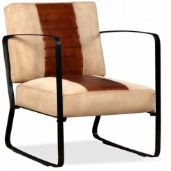 Hommoo Chaise Marron Cuir Veritable Et Toile HDV10713