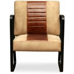 Hommoo Chaise Marron Cuir Veritable Et Toile HDV10713 -Pas Cher Fauteuil Magasin 25376985 4