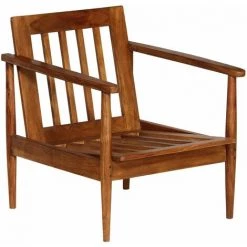 Hommoo Fauteuil Marron Cuir Veritable Avec Bois D'acacia HDV12411 -Pas Cher Fauteuil Magasin 25377101 5