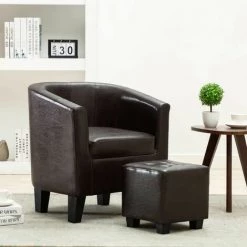 Hommoo Fauteuil Avec Repose-pied Marron Fonce Similicuir HDV13898