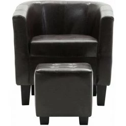 Hommoo Fauteuil Avec Repose-pied Marron Fonce Similicuir HDV13898 -Pas Cher Fauteuil Magasin 25377285 4
