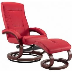 Hommoo Fauteuil Inclinable Avec Repose-pied Rouge Similicuir HDV14137 -Pas Cher Fauteuil Magasin 25377522 2