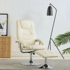 Hommoo Fauteuil Inclinable Avec Repose-pied Blanc Cr豕me Similicuir HDV14191