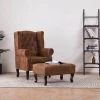 Hommoo Fauteuil Chesterfield Et Repose-pieds Marron Similicuir Daim HDV22876 -Pas Cher Fauteuil Magasin 25377867 1
