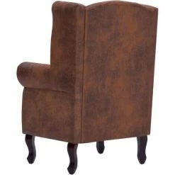 Hommoo Fauteuil Chesterfield Et Repose-pieds Marron Similicuir Daim HDV22876 -Pas Cher Fauteuil Magasin 25377867 5