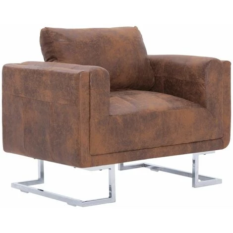 Hommoo Fauteuil Cube Marron Similicuir Daim HDV23438 4 Hommoo Fauteuil Cube Marron Similicuir Daim HDV23438 – Image 2