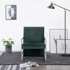 Hommoo Fauteuil Avec Pieds En Chrome Vert Fonce Velours HDV23443