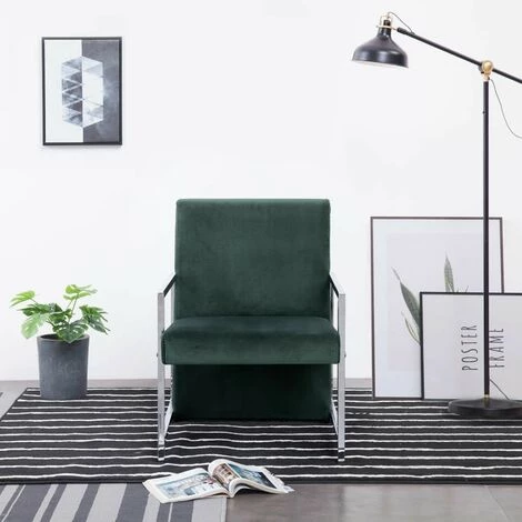 Hommoo Fauteuil Avec Pieds En Chrome Vert Fonce Velours HDV23443 3 Hommoo Fauteuil Avec Pieds En Chrome Vert Fonce Velours HDV23443