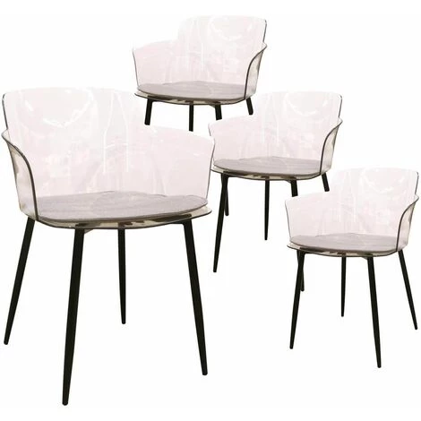 ALTOBUY TRINA - Lot De 4 Fauteuils Transparents Et Pieds Métal - Transparent 3 ALTOBUY TRINA - Lot De 4 Fauteuils Transparents Et Pieds Métal - Transparent
