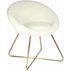 ALTOBUY COCOON - Fauteuil Blanc Imitation Fourrure Pieds Métalliques - Blanc