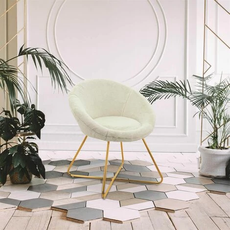 ALTOBUY COCOON - Fauteuil Blanc Imitation Fourrure Pieds Métalliques - Blanc 4 ALTOBUY COCOON - Fauteuil Blanc Imitation Fourrure Pieds Métalliques - Blanc – Image 2