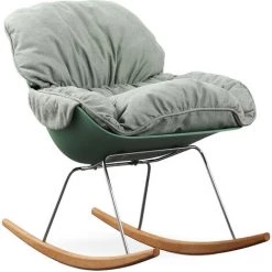 PRIVATEFLOOR Fauteuil à Bascule Rembourré Design Scandinave Vert - Bois De Hêtre, Acier, PP, Lin - Vert