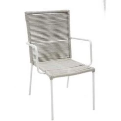Lot De 2 Fauteuil Fashion Commerce En Fer Blanc Avec Assise En Corde Grise - Bicolore