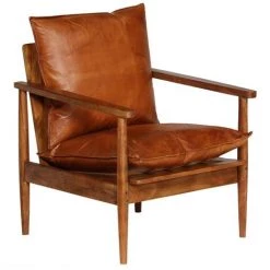 ASUPERMALL Fauteuil Cuir Veritable Avec Bois D'acacia Marron -Pas Cher Fauteuil Magasin 25826017 5