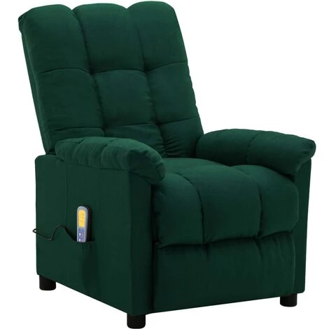 Fauteuil Inclinable De Massage Tissu Vert Foncé VidaXL 4 Fauteuil Inclinable De Massage Tissu Vert Foncé VidaXL – Image 2