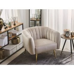 BELIANI Fauteuil Club En Velours Beige Taupe - Beige 6 BELIANI Fauteuil Club En Velours Beige Taupe - Beige -Pas Cher Fauteuil Magasin 26019054 2