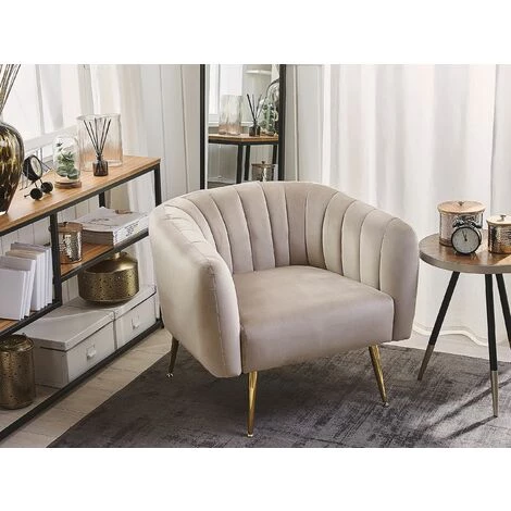 BELIANI Fauteuil Club En Velours Beige Taupe - Beige 4 BELIANI Fauteuil Club En Velours Beige Taupe - Beige – Image 2