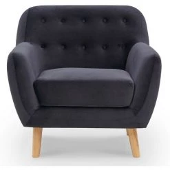 DECO IN PARIS Fauteuil Scandinave En Tissu Velours Noir VIKY - Noir -Pas Cher Fauteuil Magasin 26096444 2